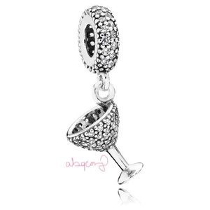 Pandora 791535CZ Sterling Silver Night Out Cocktail Glass Dangle Charm w/ CZ's